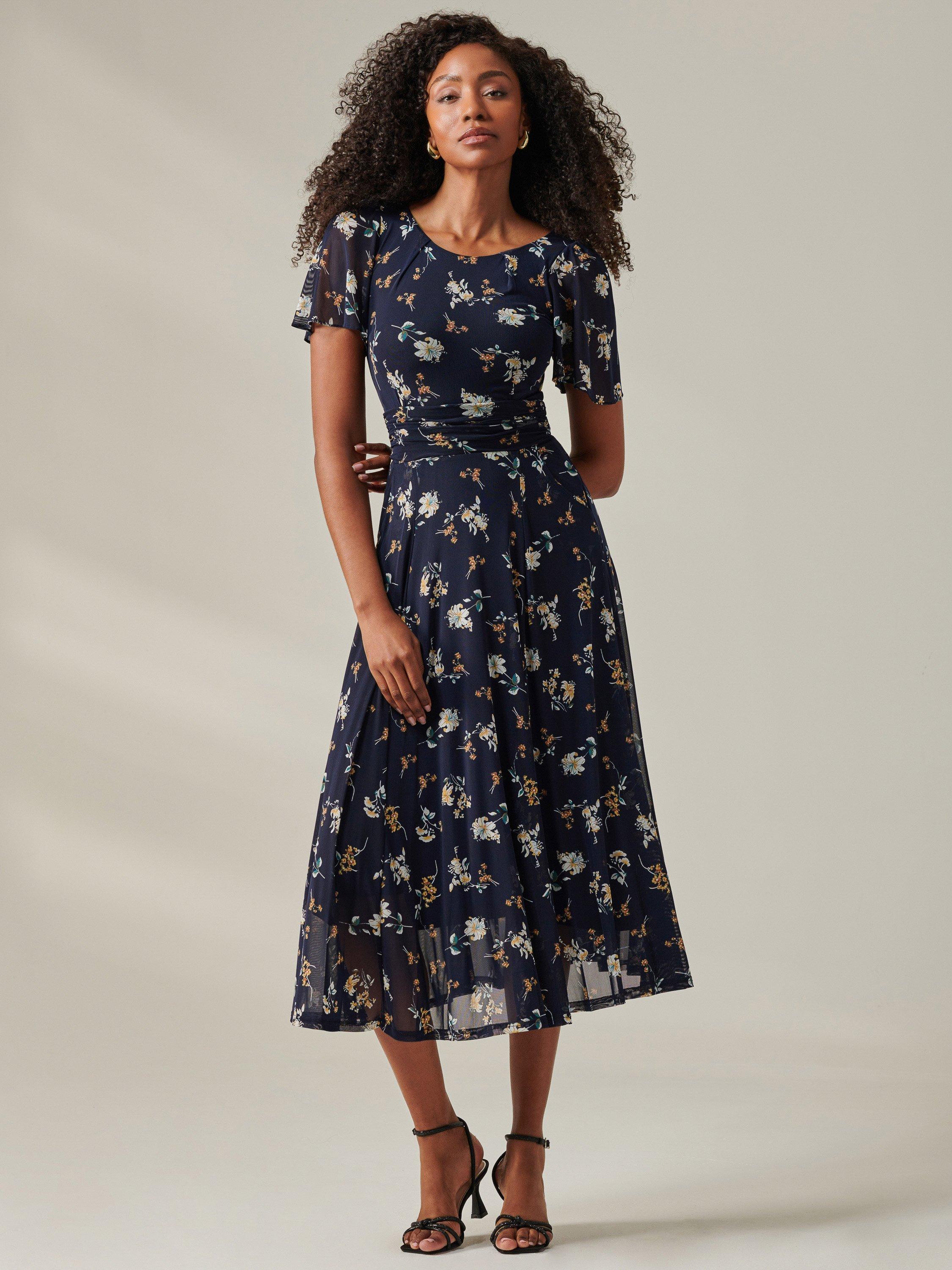 Product image 5 of 6, which shows Jolie Moi Harlie Floral Mesh Maxi Dress, Navy, 8