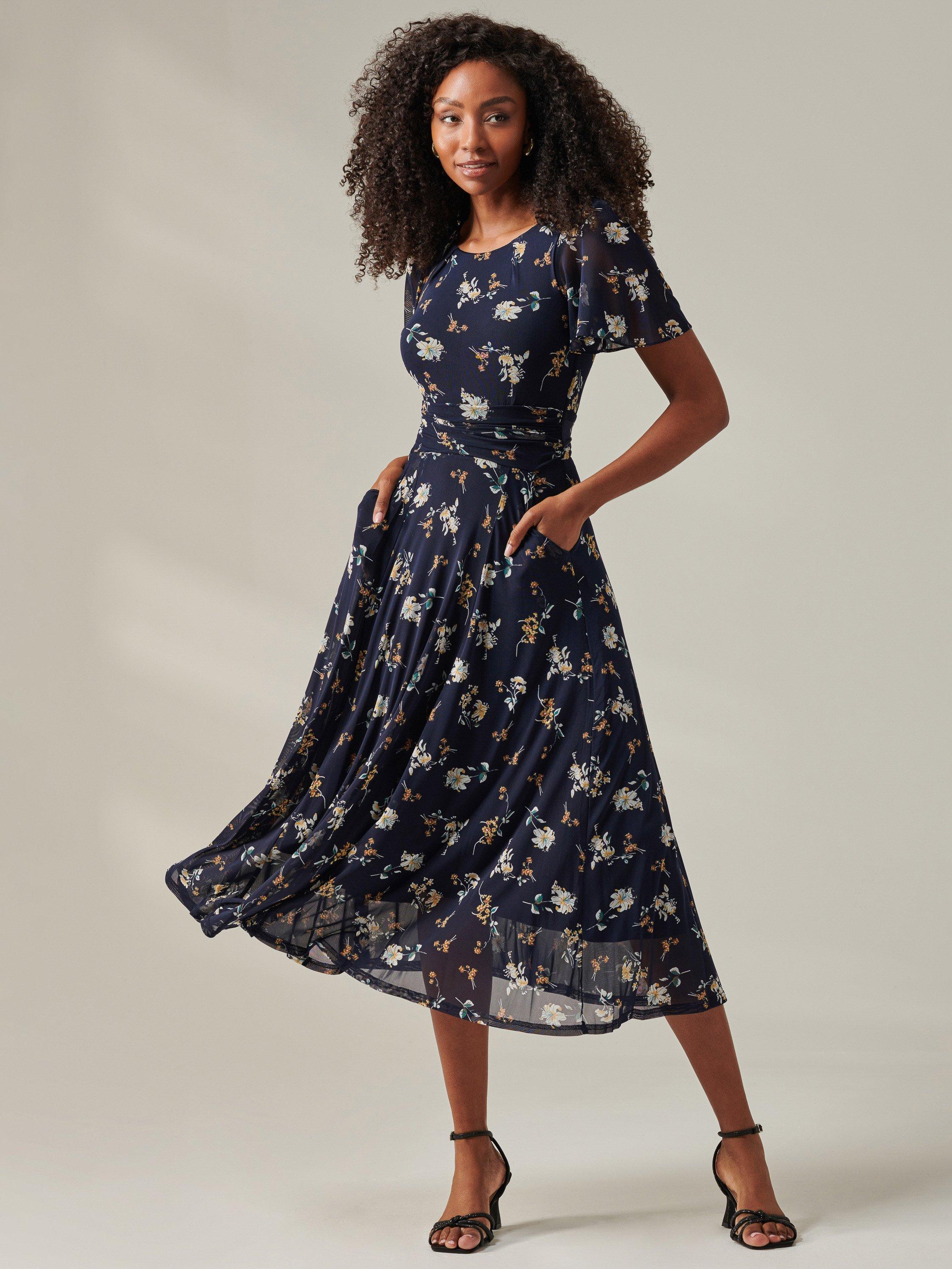 Product image 6 of 6, which shows Jolie Moi Harlie Floral Mesh Maxi Dress, Navy, 8