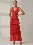 Jolie Moi Tiered Mesh Maxi Dress, Dark Orange