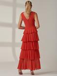 Jolie Moi Tiered Mesh Maxi Dress, Dark Orange