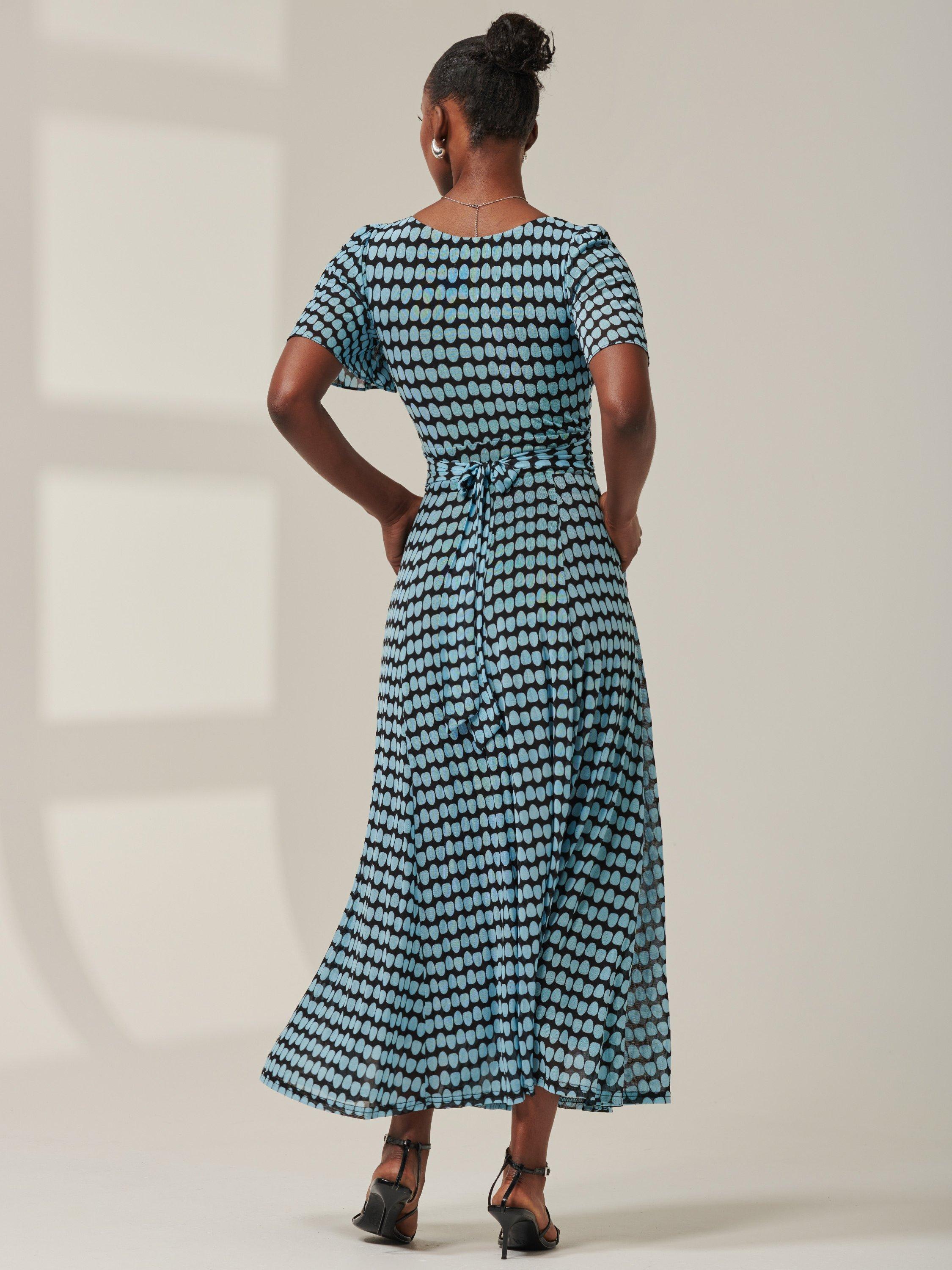 Product image 2 of 7, which shows Jolie Moi Spot Print Mesh Maxi Dress, Blue, 8