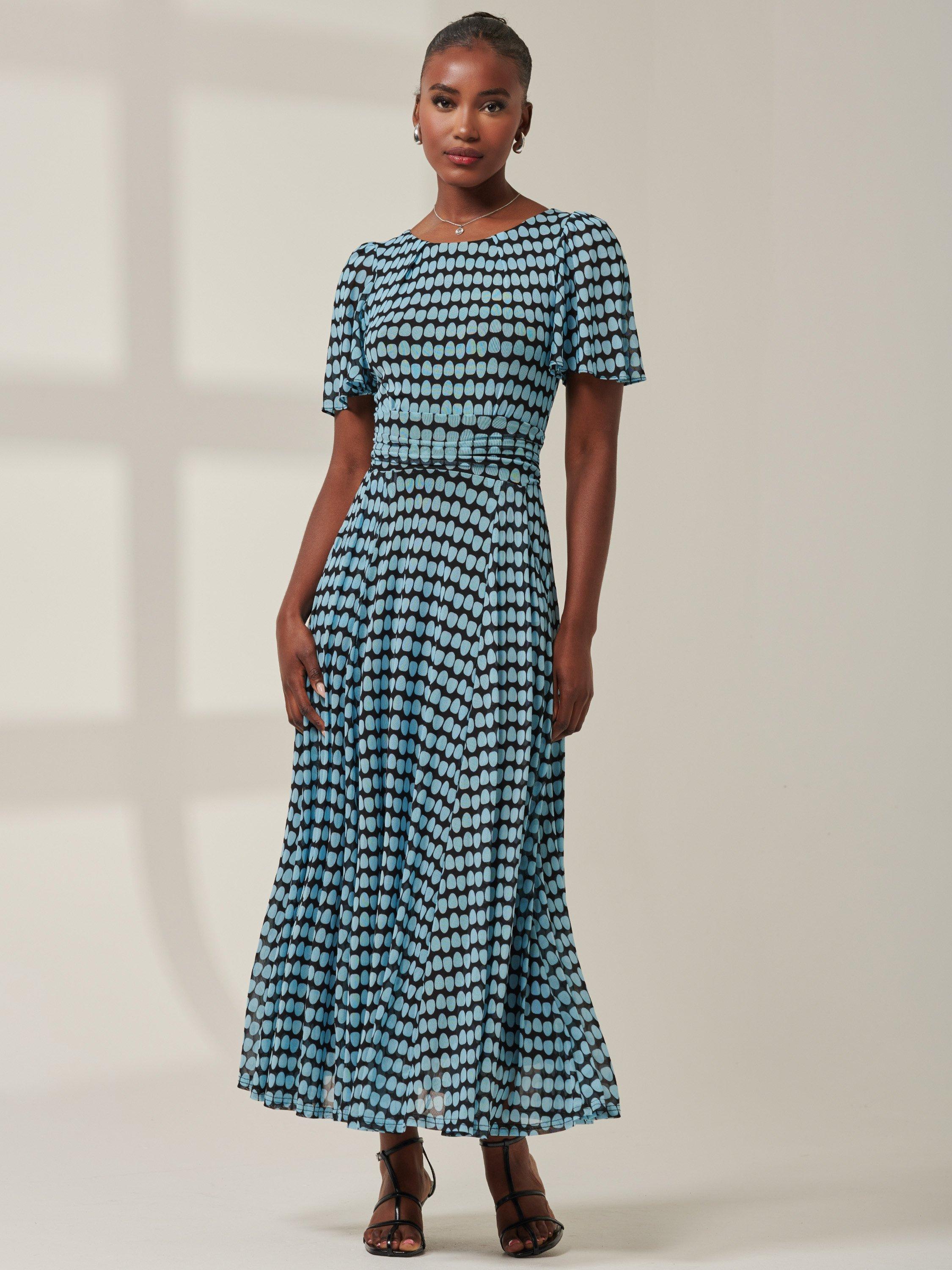 Product image 3 of 7, which shows Jolie Moi Spot Print Mesh Maxi Dress, Blue, 8