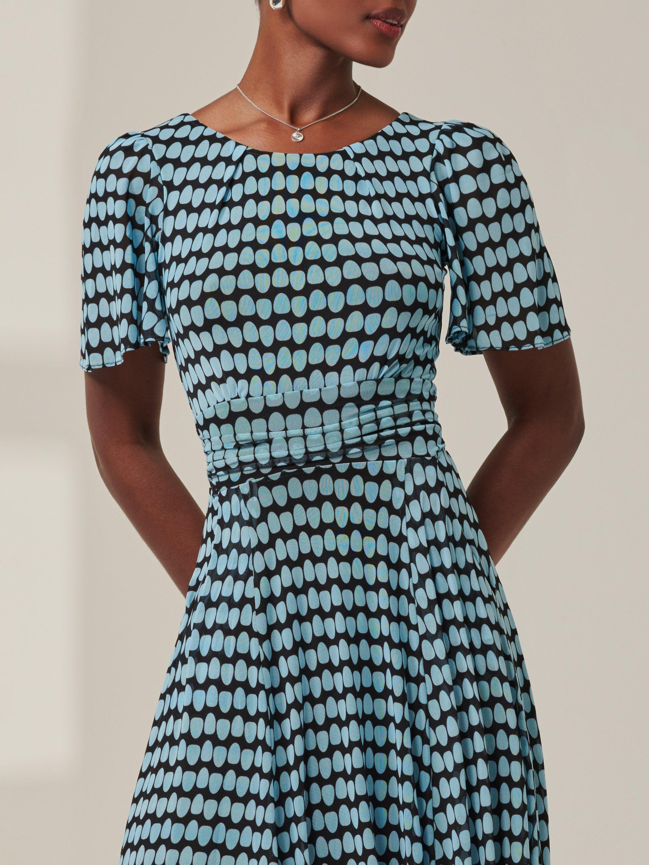 Product image 4 of 7, which shows Jolie Moi Spot Print Mesh Maxi Dress, Blue, 8