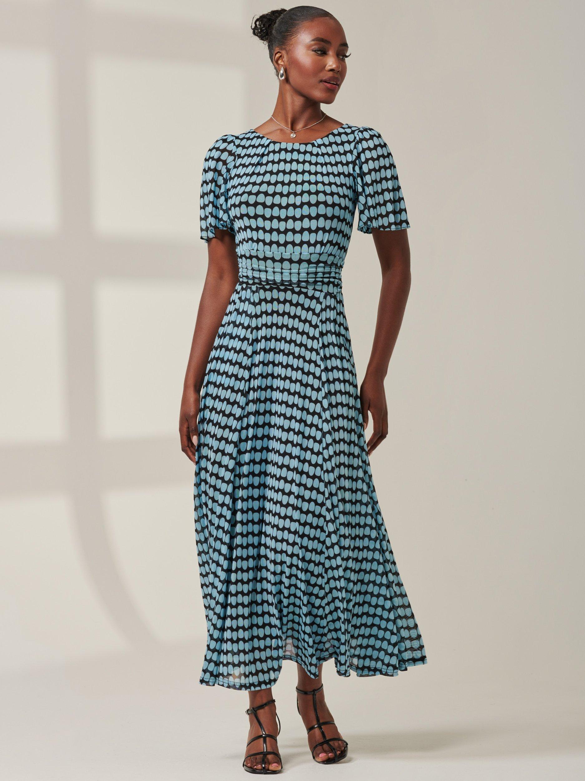 Product image 7 of 7, which shows Jolie Moi Spot Print Mesh Maxi Dress, Blue, 8