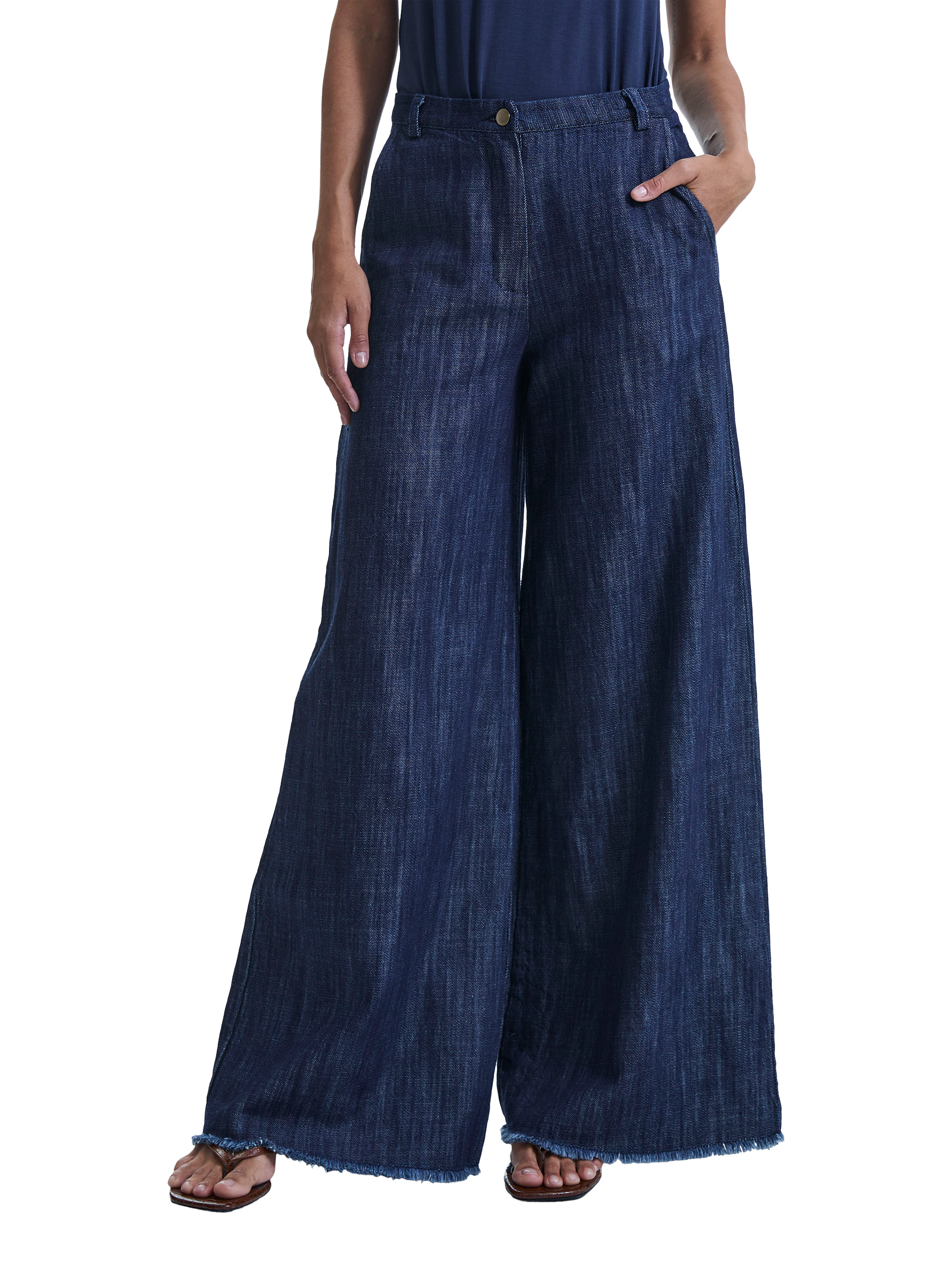 Product image 5 of 6, which shows James Lakeland Frayed Wide Leg Jeans, Denim, 8