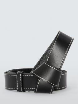 John Lewis Knot Topstitch Leather Belt, Black