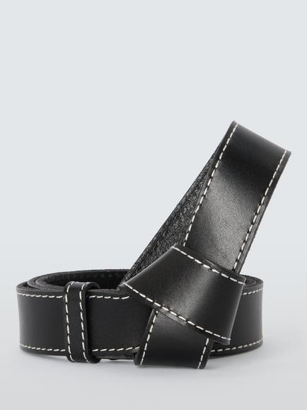 John Lewis Knot Topstitch Leather Belt, Black