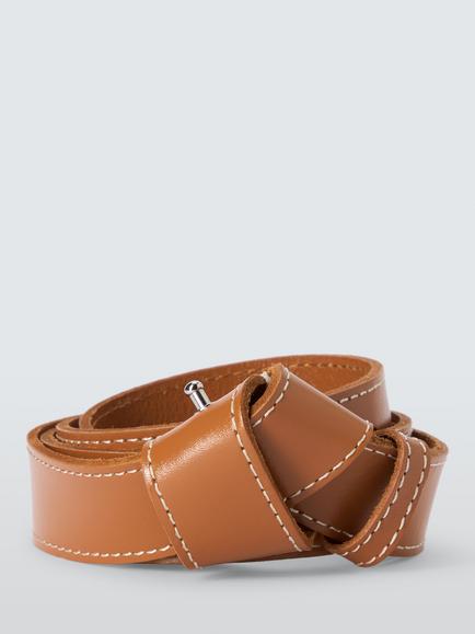 John Lewis Knot Topstitch Leather Belt, Tan