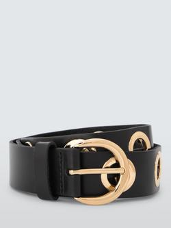 John Lewis Large Eyelet Belt, Black/Gold, Black/Gold