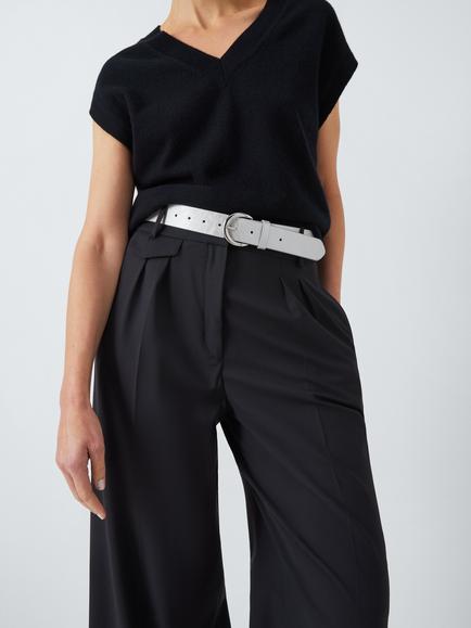 John Lewis Metallic Buckle Belt, Silver - view 2, Silver