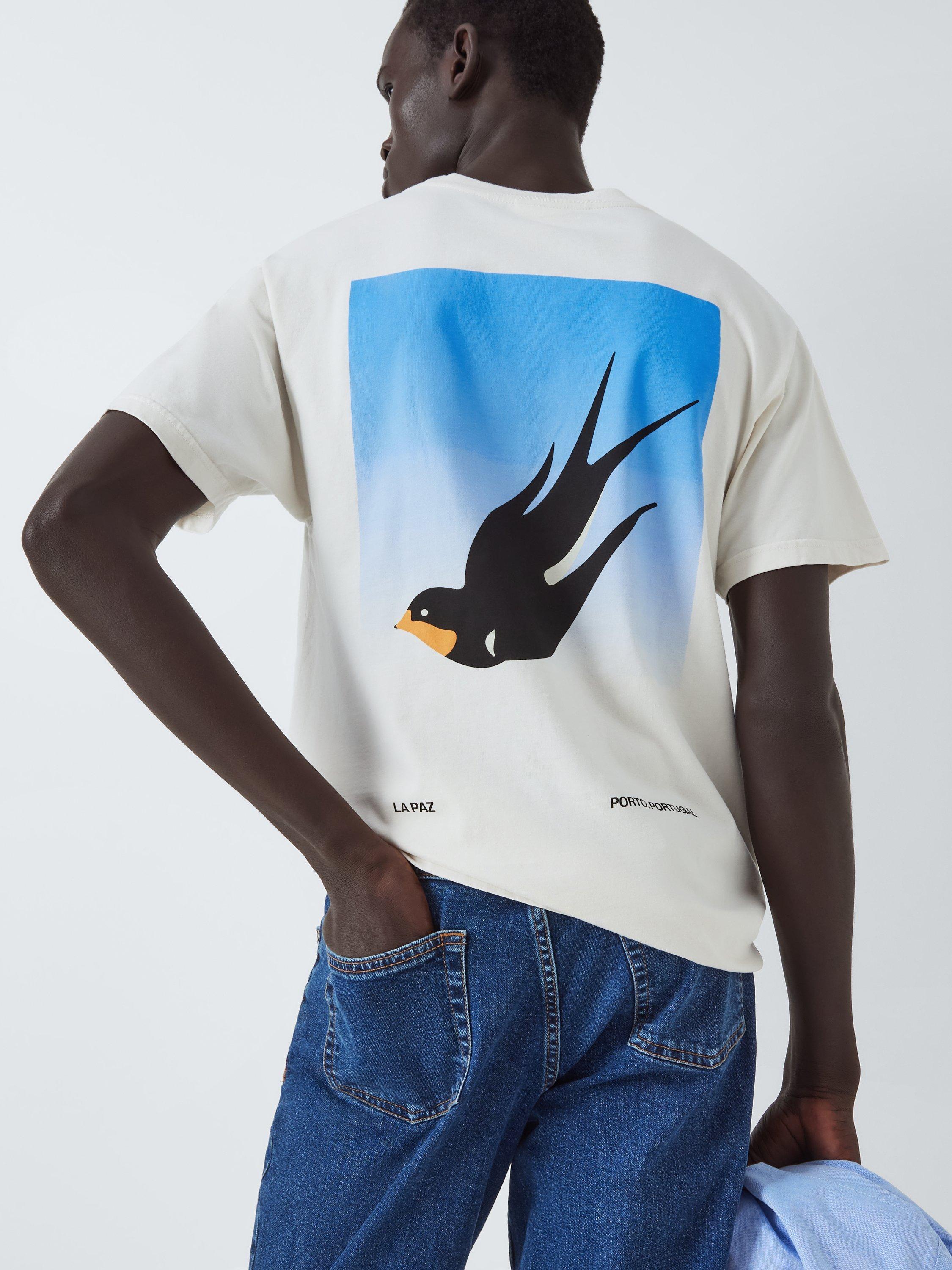 Product image 6 of 6, which shows La Paz Botelho Cotton T-Shirt, Swallow Postcard, M