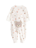 Lindex Baby Bear Print Sleepsuit, Dusty White