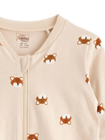 Lindex Baby Organic Cotton Fox Print Sleepsuit, Light Beige