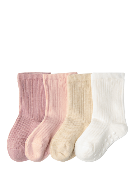 Lindex Baby Organic Cotton Blend Ribbed Socks, Pack of 4, Light Dusty Pink, Light Dusty Pink
