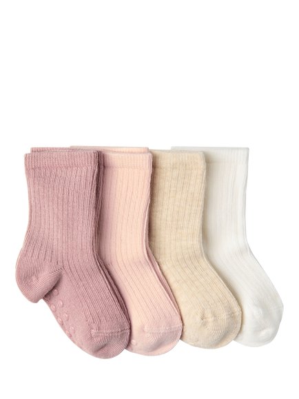 Lindex Baby Organic Cotton Blend Ribbed Socks, Pack of 4, Light Dusty Pink - view 2, Light Dusty Pink