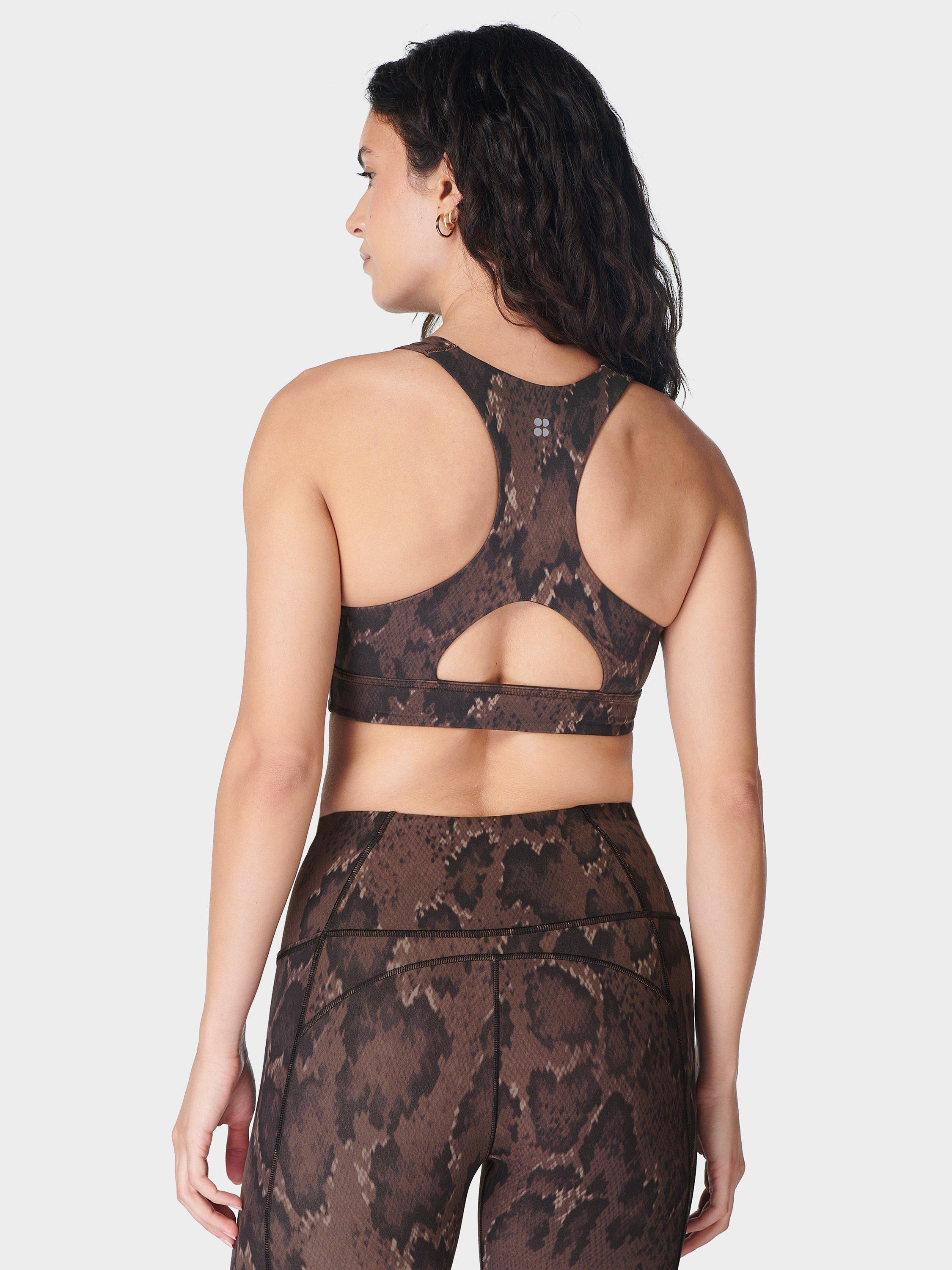 Product image 2 of 6, which shows Sweaty Betty Super Soft Reversible Yoga Sports Bra, Brown Python Print, XXL
