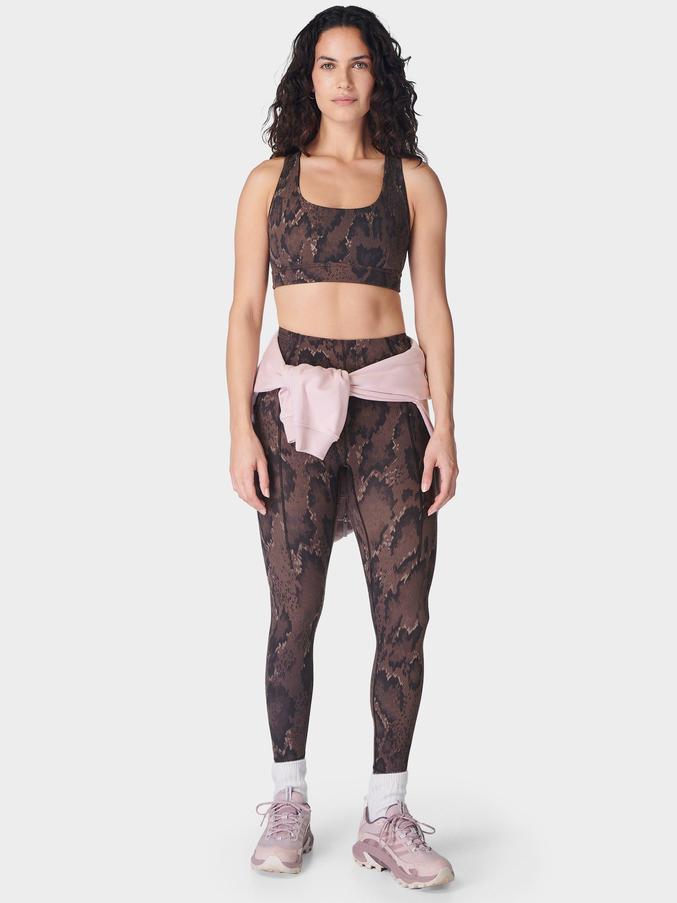 Product image 3 of 6, which shows Sweaty Betty Super Soft Reversible Yoga Sports Bra, Brown Python Print, XXL