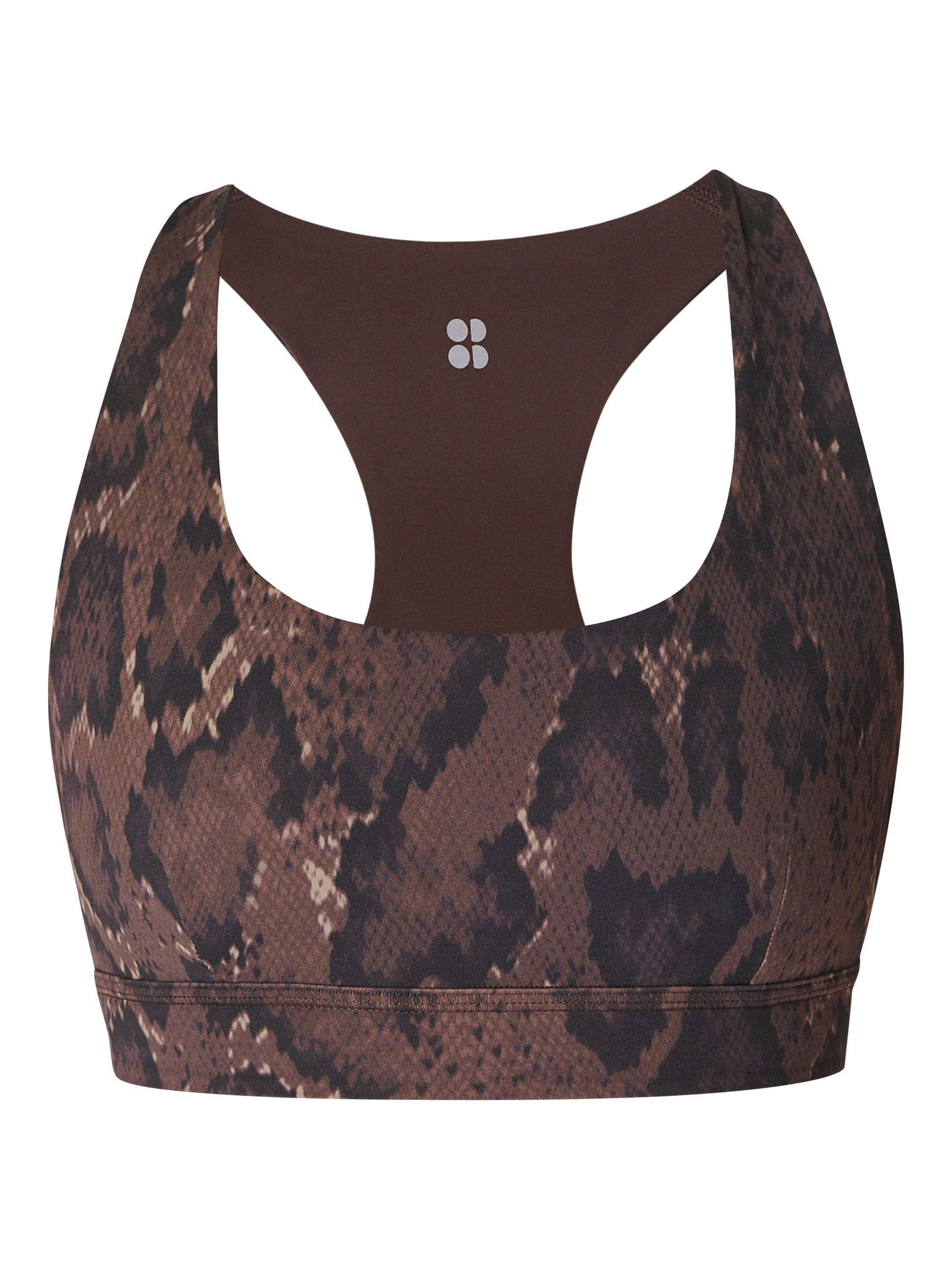 Product image 5 of 6, which shows Sweaty Betty Super Soft Reversible Yoga Sports Bra, Brown Python Print, XXL