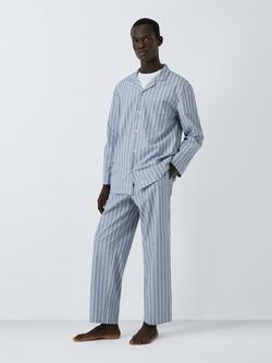John Lewis Organic Cotton Stripe Pyjama Set, Blue Mid, Blue Mid