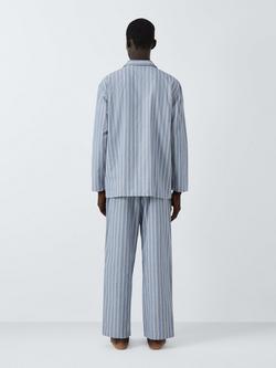 John Lewis Organic Cotton Stripe Pyjama Set, Blue Mid - view 2, Blue Mid