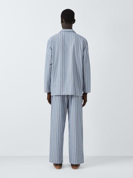 John Lewis Organic Cotton Stripe Pyjama Set, Blue Mid - view 2, Blue Mid