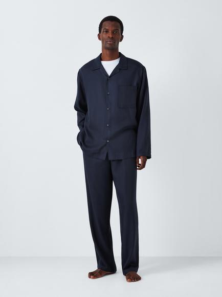 John Lewis Lyocell Plain Pyjama Set, Blue Navy, Blue Navy