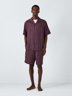 John Lewis Lyocell Grid Check Short Pyjama Set, Red Berry, Red Berry