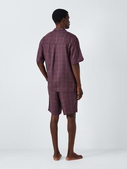 John Lewis Lyocell Grid Check Short Pyjama Set, Red Berry - view 2, Red Berry