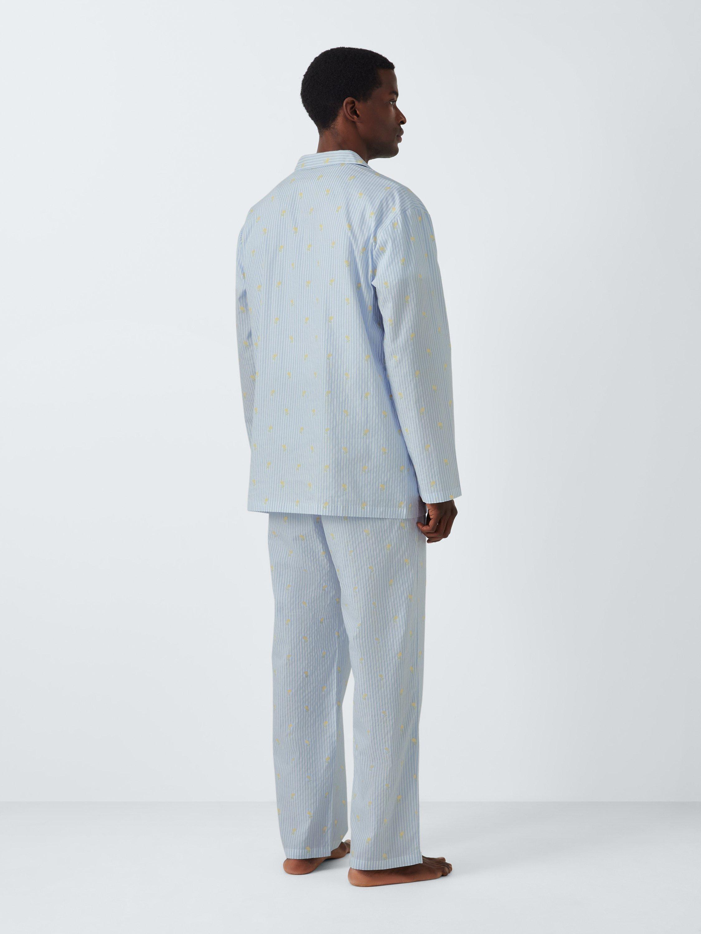 Product image 2 of 6, which shows John Lewis Organic Cotton Sunflower Stripe Pyjama Set, Blue Mid, S