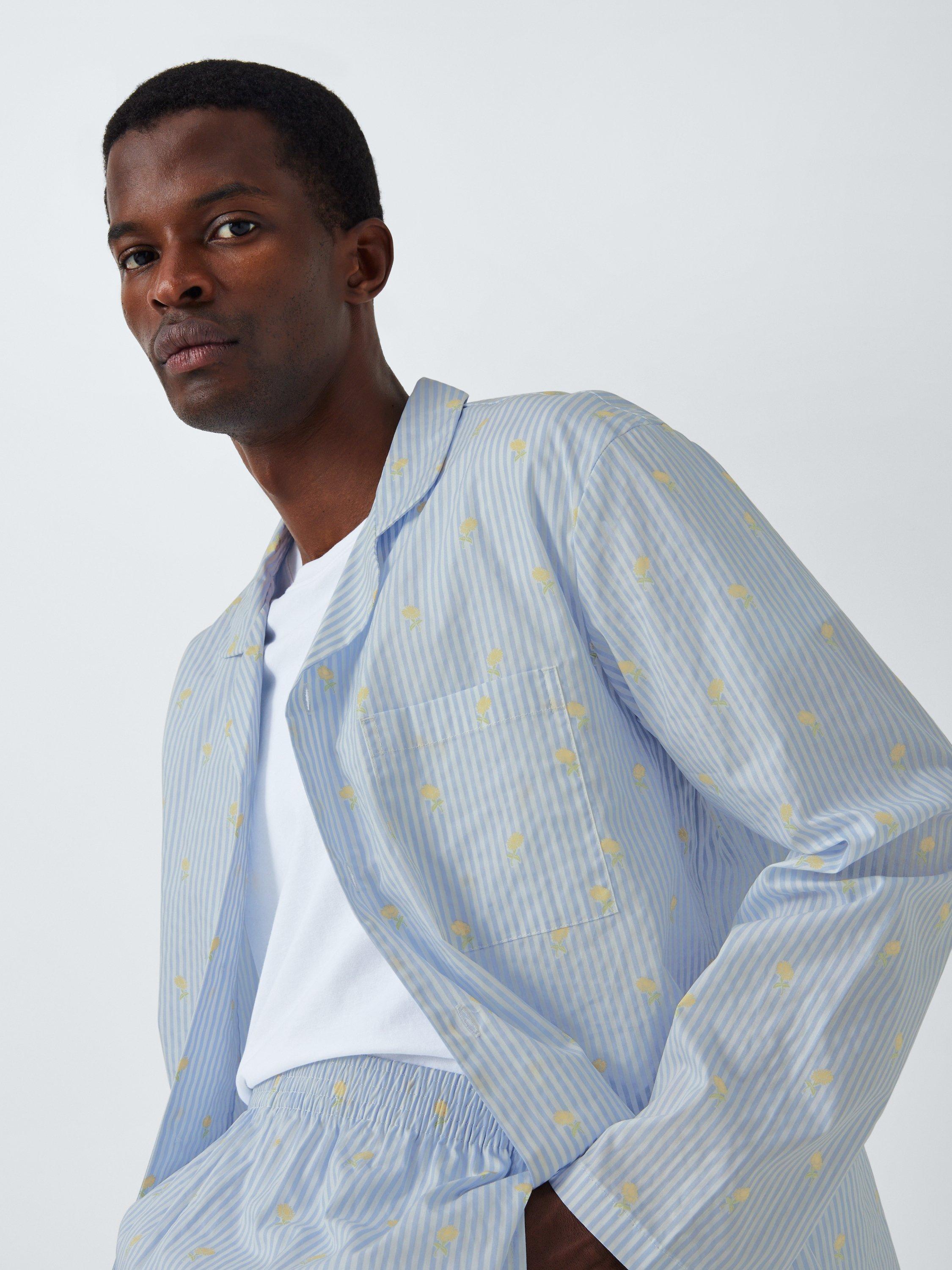 Product image 5 of 6, which shows John Lewis Organic Cotton Sunflower Stripe Pyjama Set, Blue Mid, S