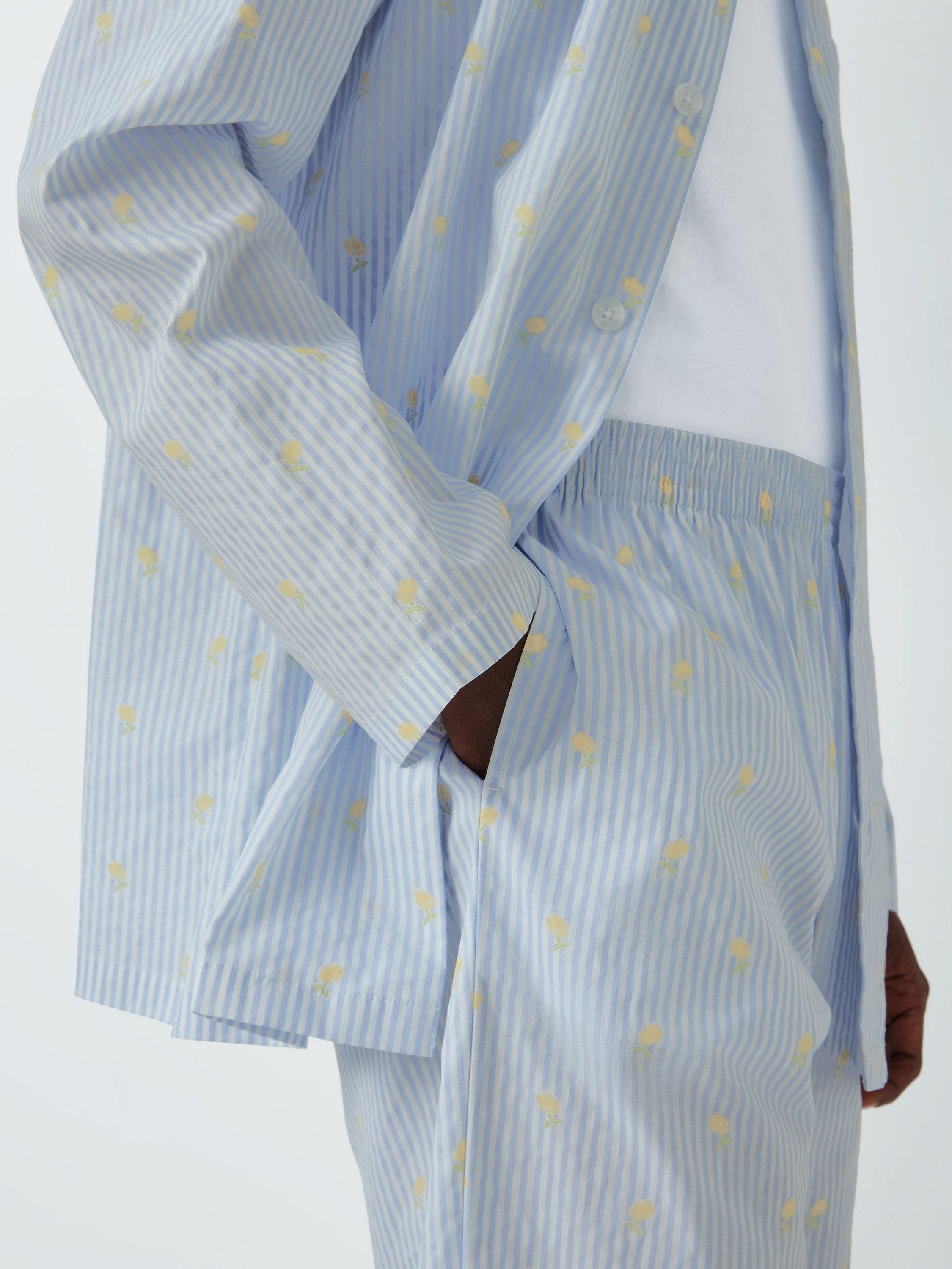 Product image 6 of 6, which shows John Lewis Organic Cotton Sunflower Stripe Pyjama Set, Blue Mid, S
