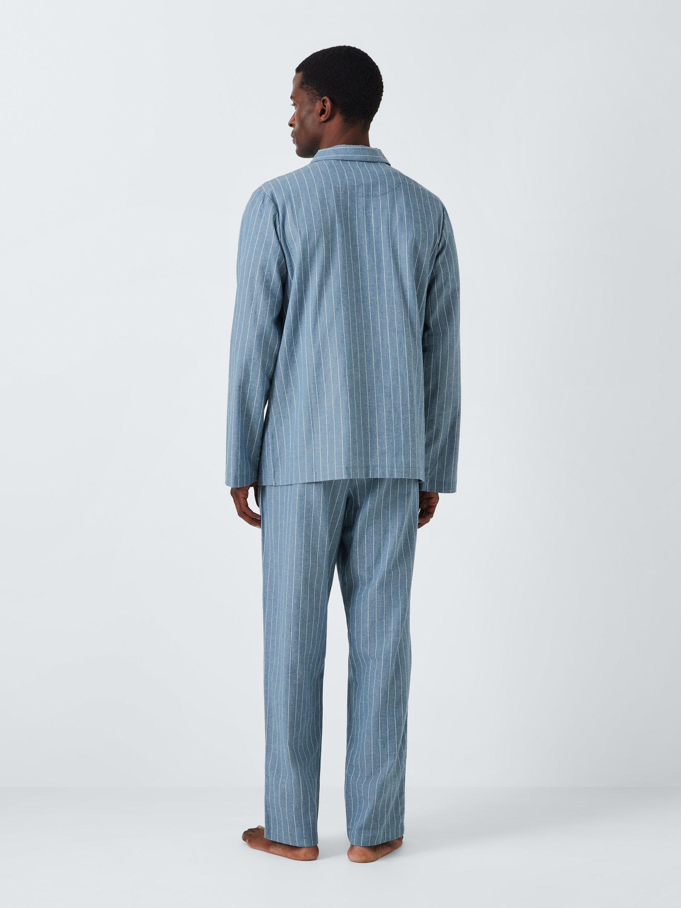 Product image 2 of 6, which shows John Lewis Organic Cotton Utility Stripe Pyjama Set, Blue Mid, S