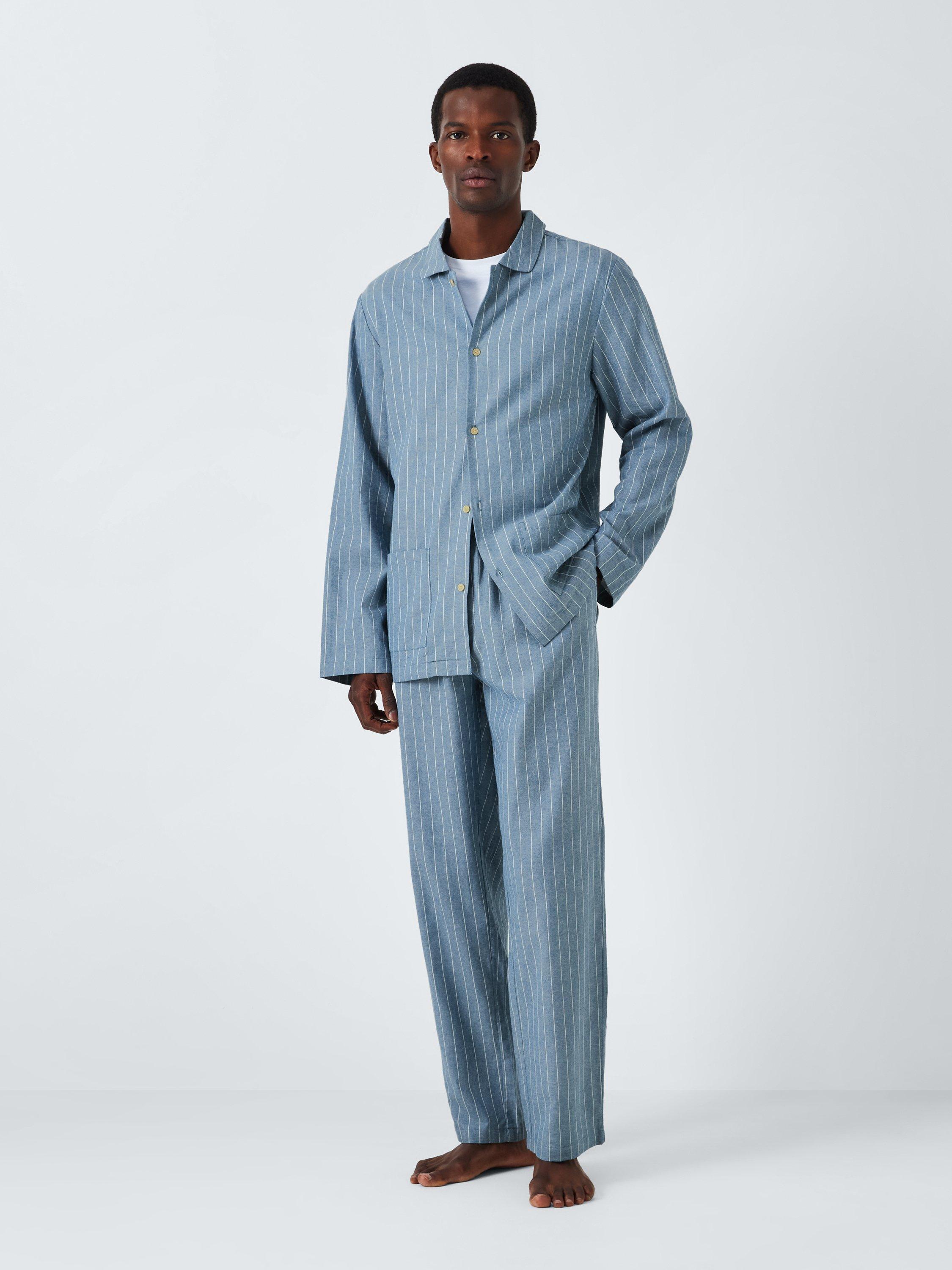 Product image 3 of 6, which shows John Lewis Organic Cotton Utility Stripe Pyjama Set, Blue Mid, S