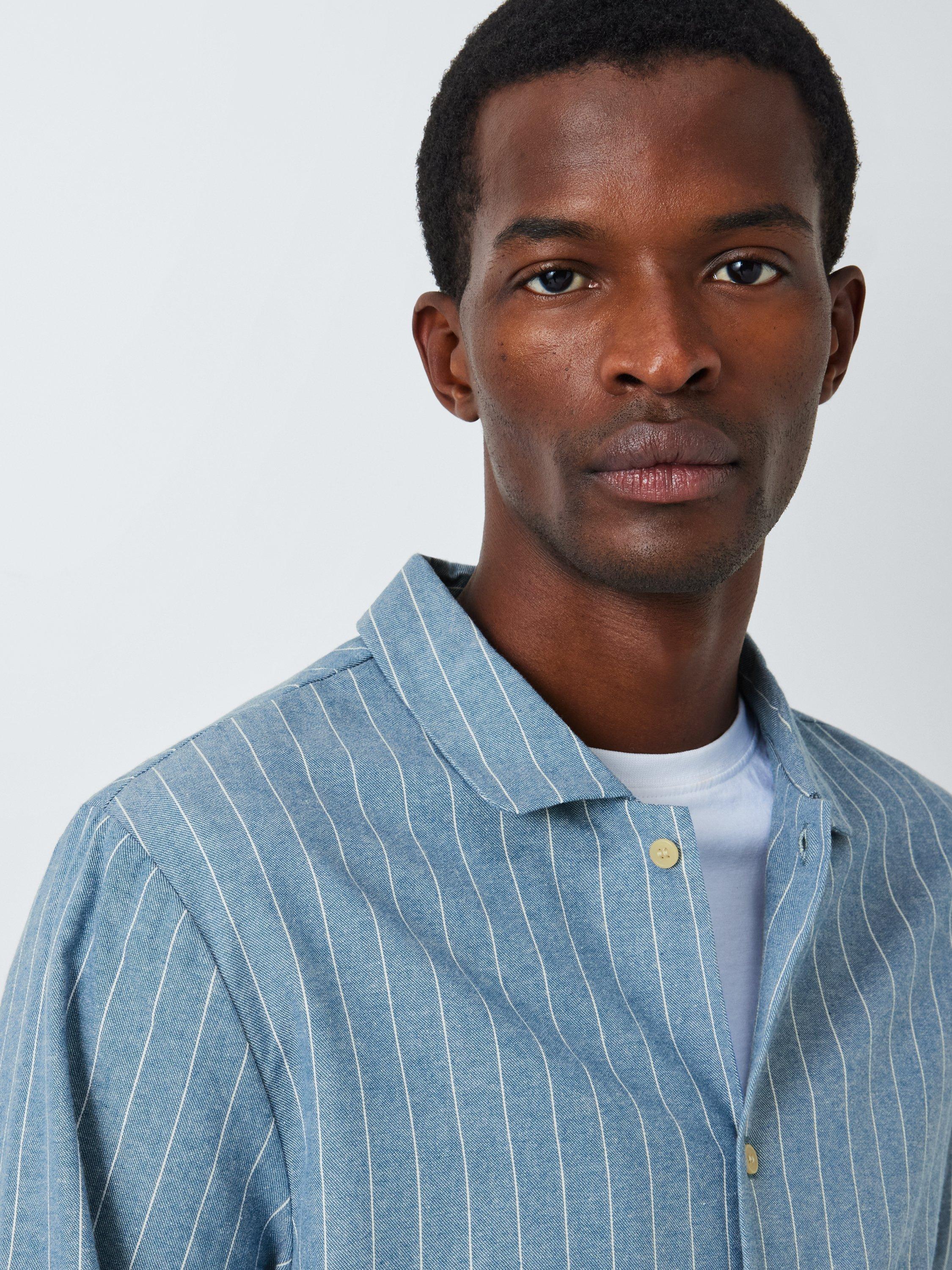 Product image 5 of 6, which shows John Lewis Organic Cotton Utility Stripe Pyjama Set, Blue Mid, S
