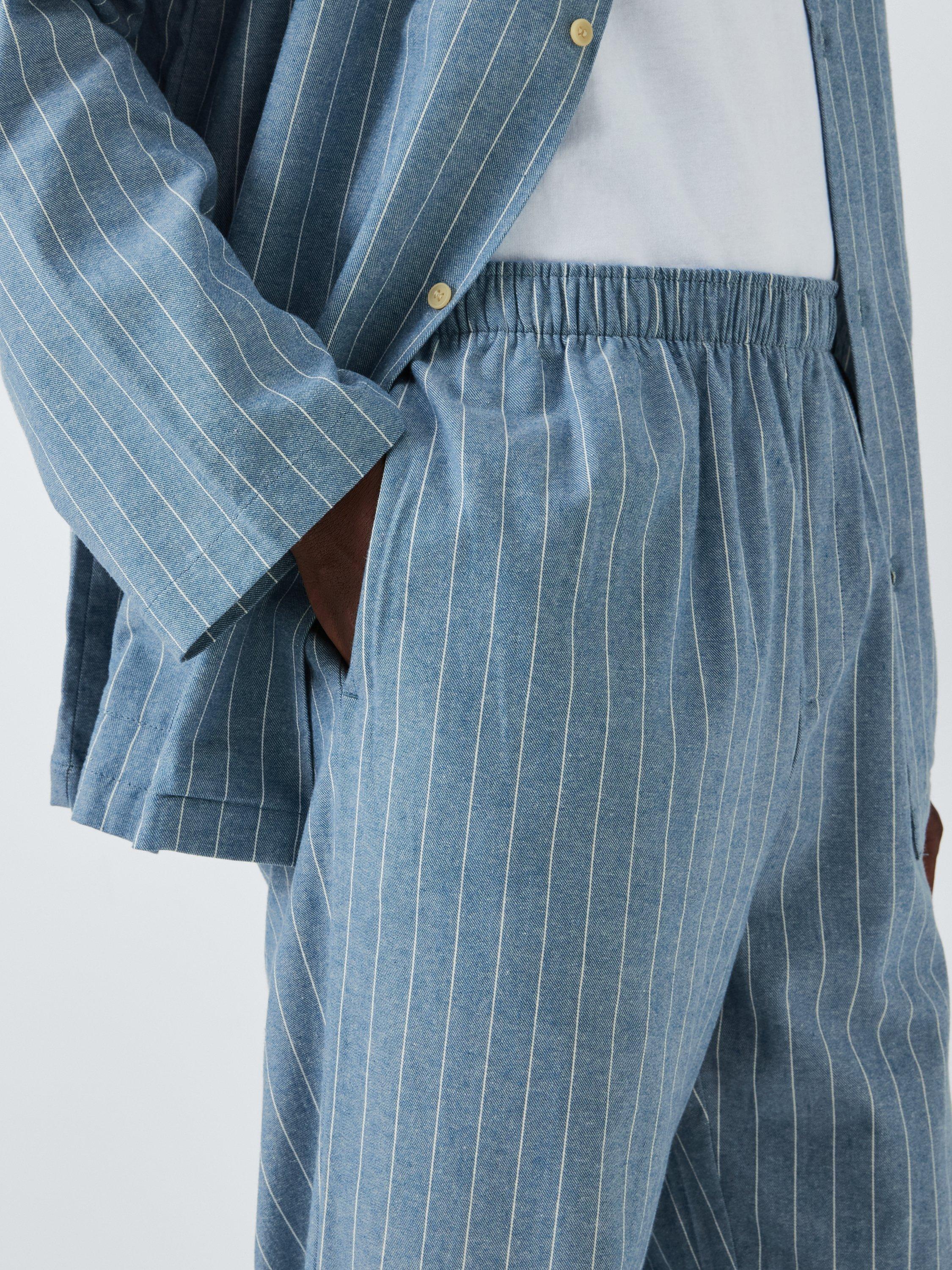 Product image 6 of 6, which shows John Lewis Organic Cotton Utility Stripe Pyjama Set, Blue Mid, S