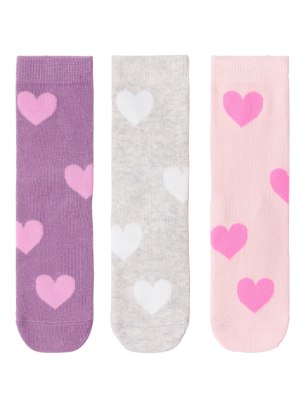 Lindex Kids' Heart Socks, Pack of 3, Pink/Grey/Purple