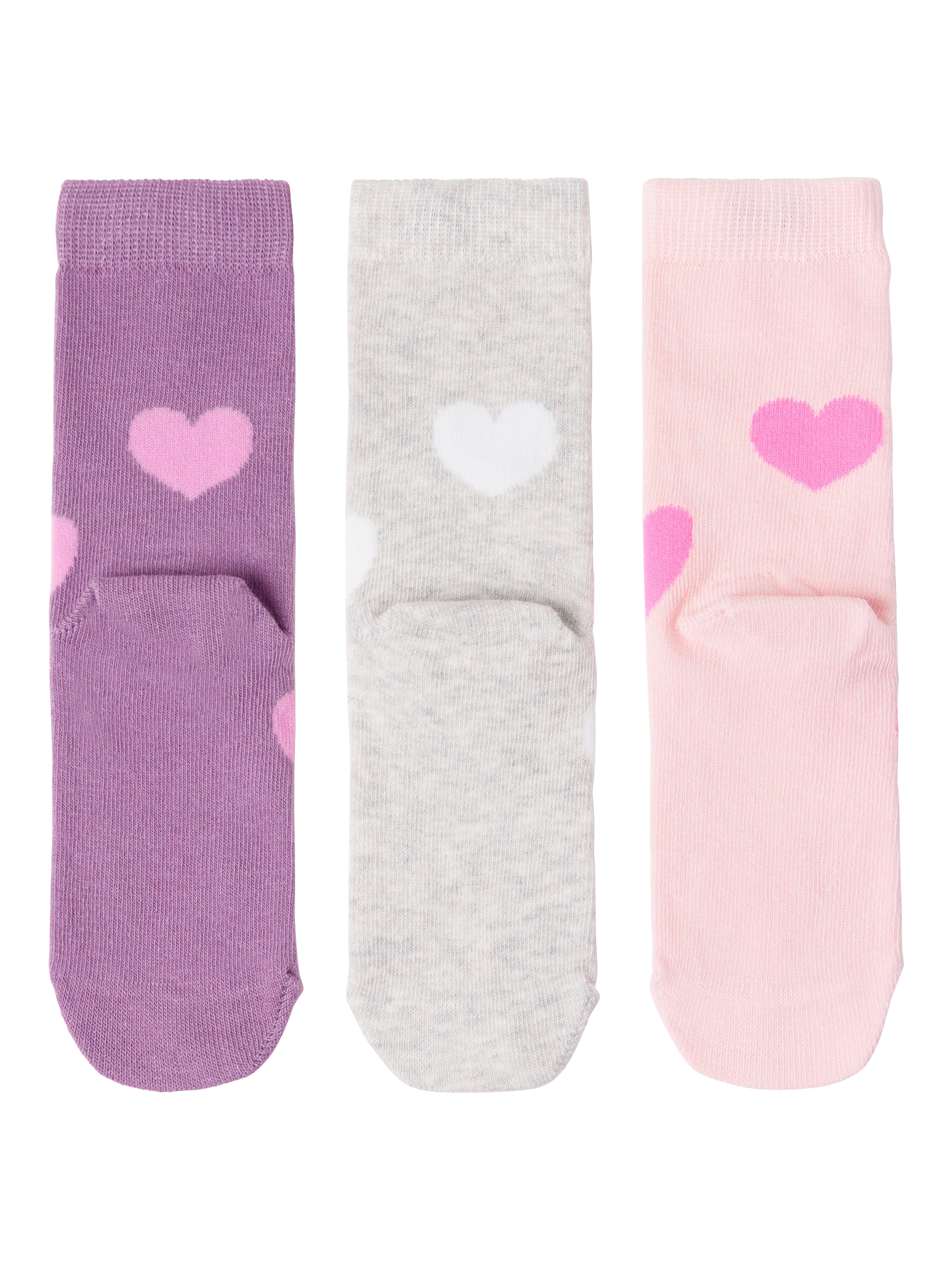 Product image 2 of 3, which shows Lindex Kids' Heart Socks, Pack of 3, Pink/Grey/Purple, 12-24 months