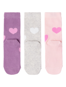 Lindex Kids' Heart Socks, Pack of 3 - view 2, Pink/Grey/Purple