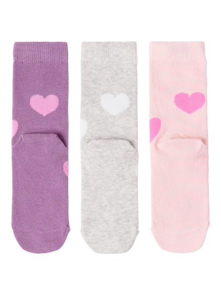 Lindex Kids' Heart Socks, Pack of 3 - view 2, Pink/Grey/Purple