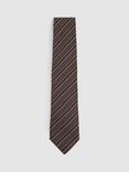 Reiss Aruttas Silk Wool Blend Stripe Tie, Tobacco/Navy