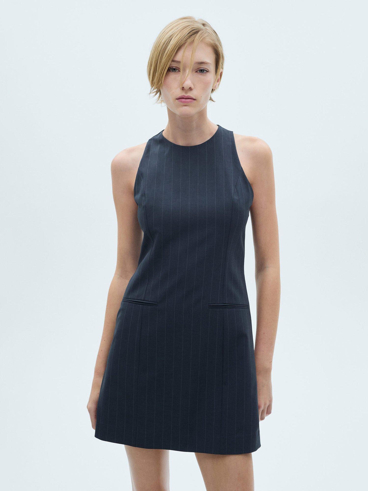 Product image 1 of 7, which shows Mango Onix Pinstripe Shift Mini Dress, Navy, 10