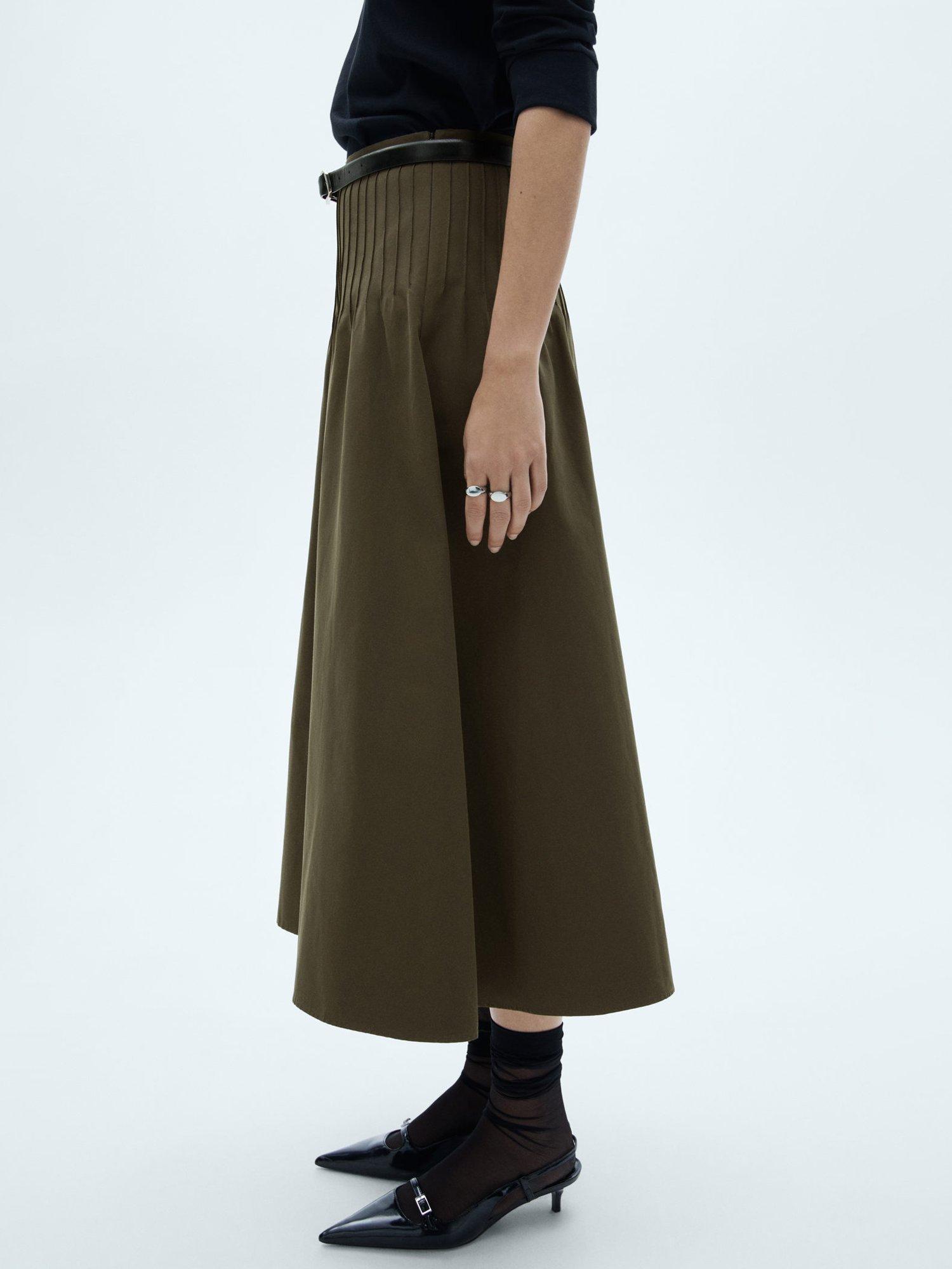 Product image 2 of 6, which shows Mango Jara Midi Skirt, Khaki, M