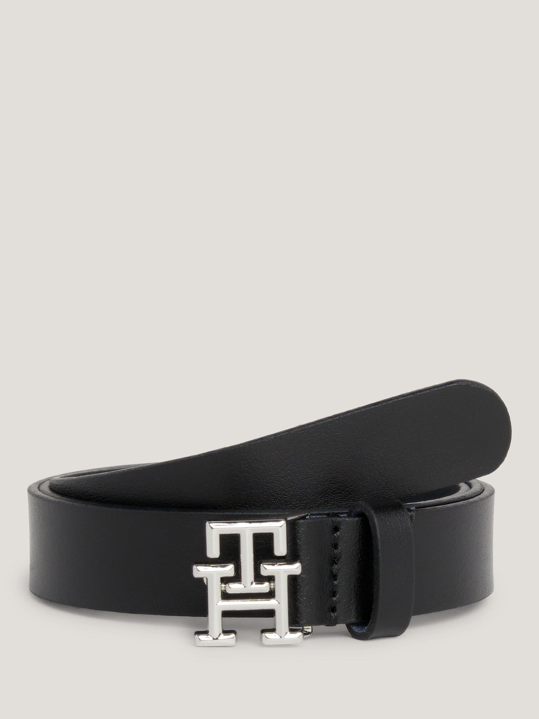 Product image 1 of 5, which shows Tommy Hilfiger Logo Buckle Leather Belt, Black, 30