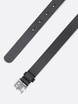 Tommy Hilfiger Logo Buckle Leather Belt, Black - view 2, Black