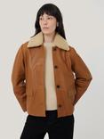 Jigsaw Crop Leather Jacket, Ginger