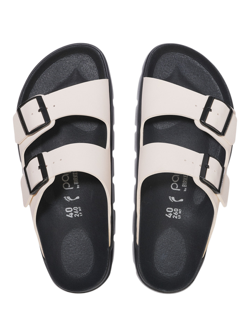 Product image 3 of 3, which shows Birkenstock Arizona Papillio Birko-Flor Sandals, Eggshell/ Black, EU36