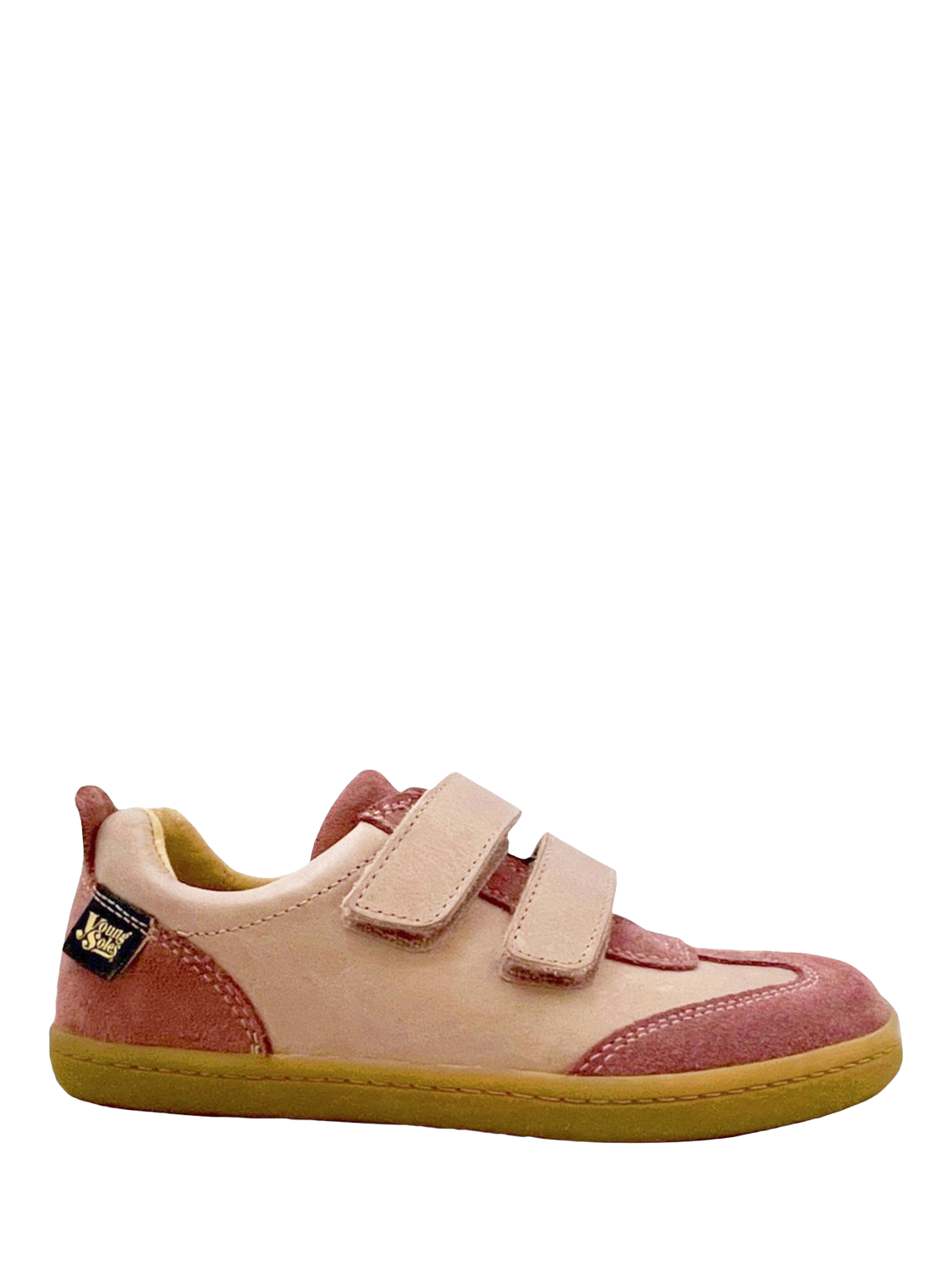 Product image 1 of 3, which shows Young Soles Kids' Pele Leather Riptape Trainers, Rose, 4 Jnr