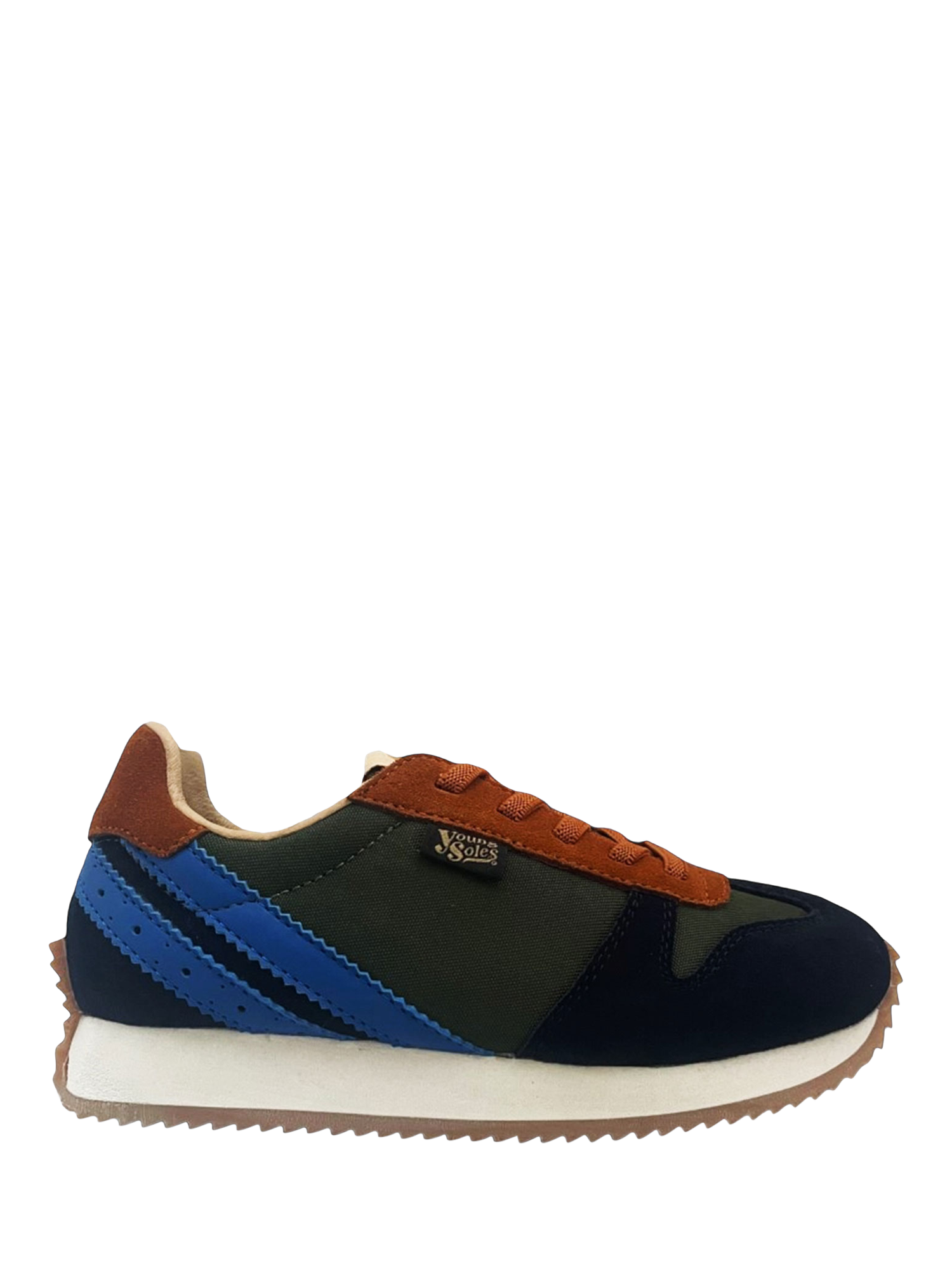 Product image 1 of 3, which shows Young Soles Kids' Keegan Trainers, Khaki/Multi, 1