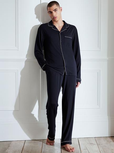 Chelsea Peers Modal Long Button Up Pyjama Set, Navy, Navy