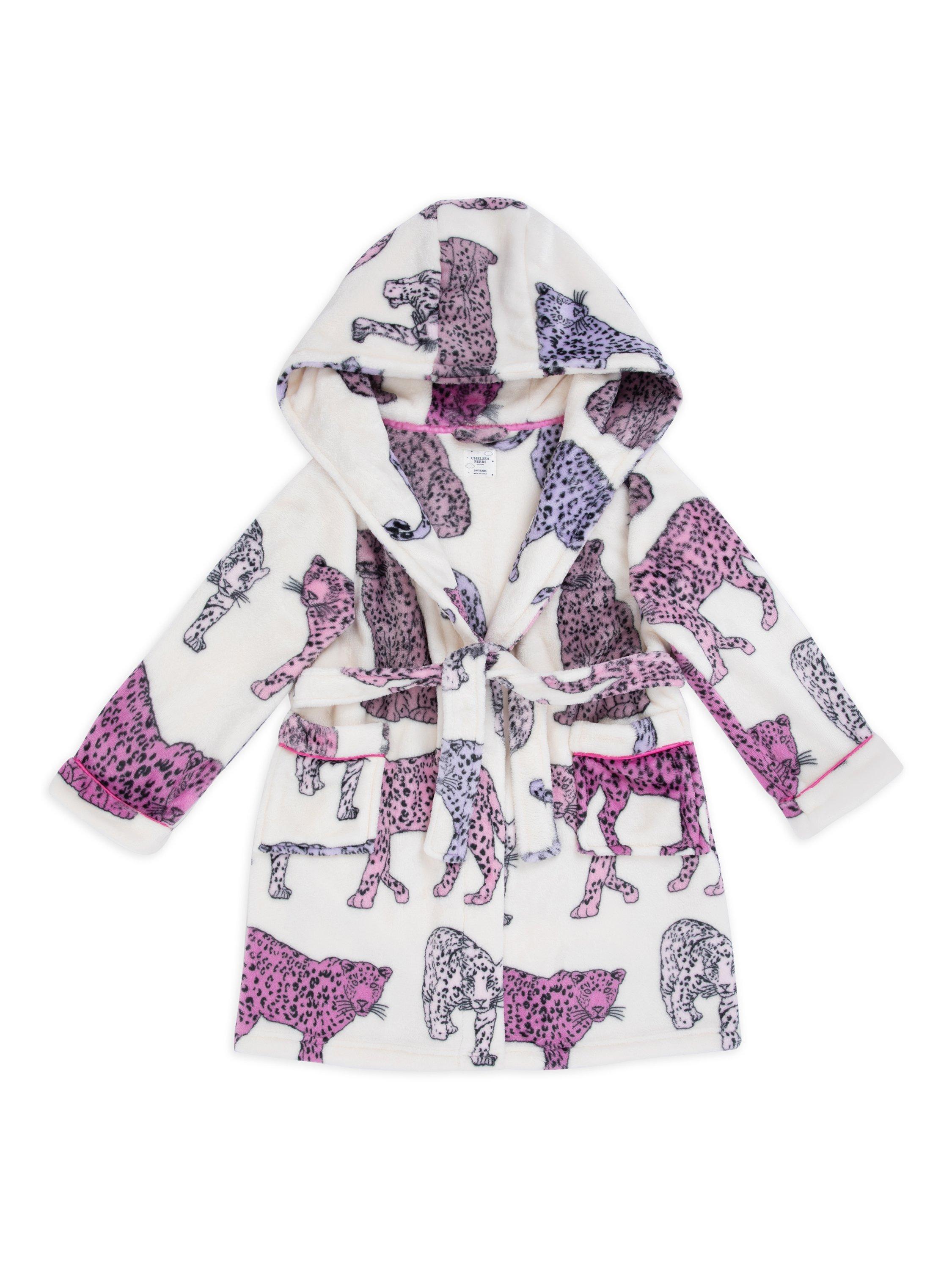 Product image 1 of 3, which shows Chelsea Peers Kids' Leopard Print Dressing Gown, Off White/Multi, 1-2 years